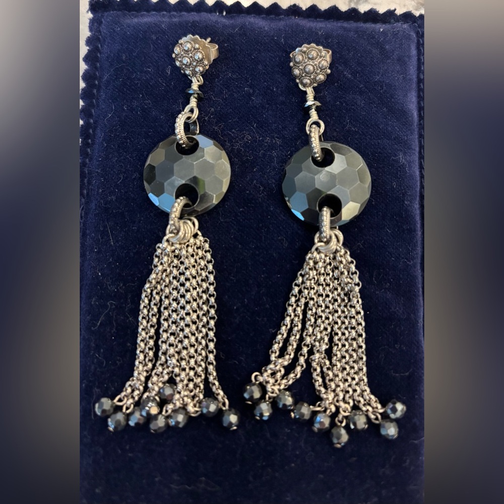 Stephen Dweck Faceted Hematite and Sterling Silver Earrings